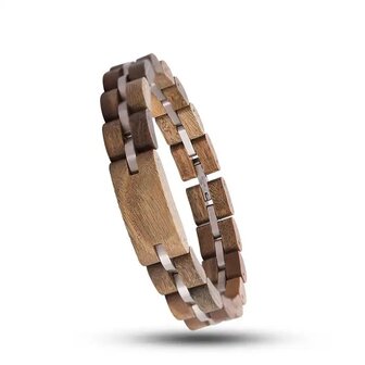 Armband zebrano houten - 22 cm - RVS tussenschakels zilverkleurig.