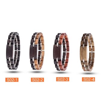 Armband zebrano houten - 22 cm - RVS tussenschakels zilverkleurig.