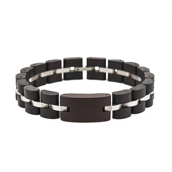 Armband Donker bruine Sandalwood L22 cm RVS tussenschakels zilverkleurig.