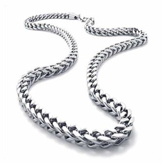 Collier zilverkleurig vierkant gourmet gevlochten. L 45 cm