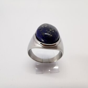 Edelstalen Zegelring ovaal Lapis Lazuli maat 23