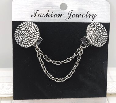 Clips met dubbel ketting symbool cirkel van het leven in kleur antiek zilver look.