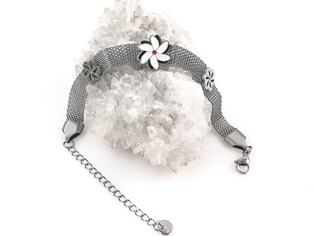Melati armband RVS halve flexibel Zilverkleur Indische Jasmijn.