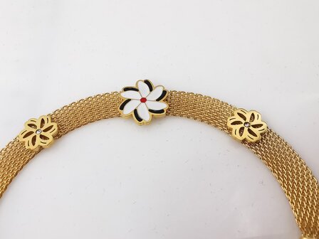 Melati armband RVS halve flexibel Goudkleur Indische Jasmijn.