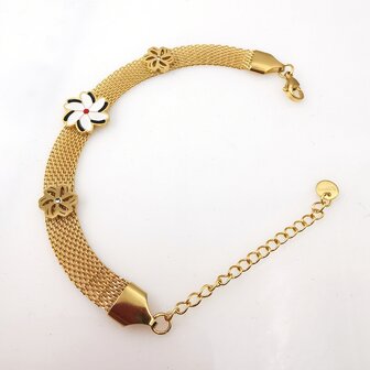Melati armband RVS halve flexibel Goudkleur Indische Jasmijn.