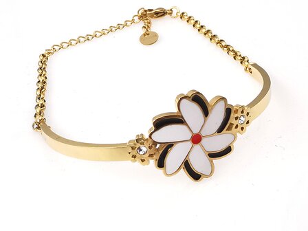 Melati armband RVS halve gebogen Goudkleur Indische Jasmijn.