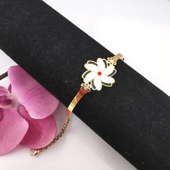 Melati armband RVS halve gebogen Goudkleur Indische Jasmijn.