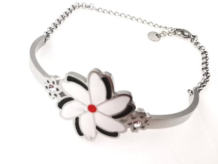 Melati armband RVS halve gebogen Zilverkleur Indische Jasmijn.