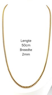 Kette &ndash; Quadratische venezianische Gliederkette aus Edelstahl, L 50 cm * D 2 mm, goldfarben