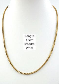 Kette &ndash; Quadratische venezianische Gliederkette aus Edelstahl, L 45 cm * D 2 mm, goldfarben