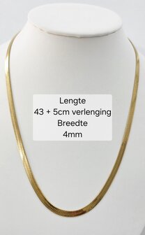 Flache Choker-Halskette aus Edelstahl, goldfarben, L 43 + 5 cm, B 4 mm