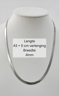 Flache Choker-Halskette aus Edelstahl, silberfarben, L 43 + 5 cm, B 4 mm
