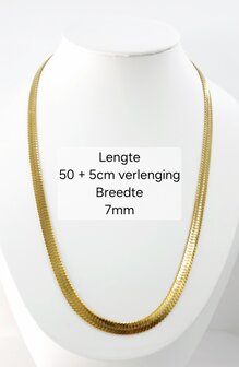 Flache Choker-Halskette aus Edelstahl, goldfarben, L 50 + 5 cm, B 6 mm
