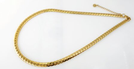 Choker / Halskette aus Edelstahl, goldfarben, Gourmet-Gliederkette / Kubanische Gliederkette, flach, 