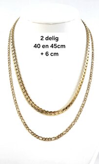 Ketting 2 laags RVS - Lengte 40-45 met 6 cm - Goudkleurig
