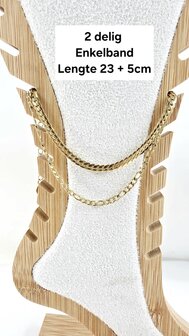Enkelbandje 2 laags RVS - Lengte 23 met 6 cm - Goudkleurig