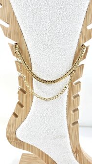 Enkelbandje 2 laags RVS - Lengte 23 met 6 cm - Goudkleurig