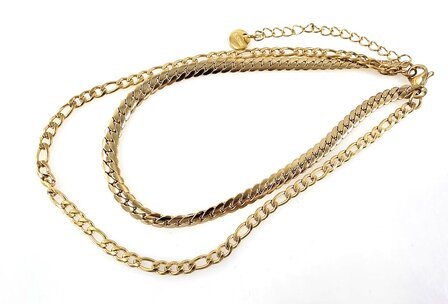 Enkelbandje 2 laags RVS - Lengte 23 met 6 cm - Goudkleurig