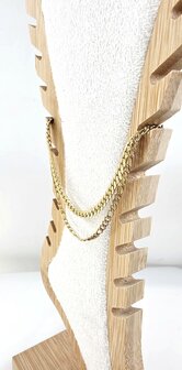 Enkelbandje 2 laags RVS - Lengte 23 met 6 cm - Goudkleurig