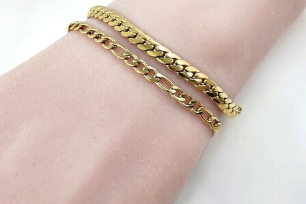 Armband 2 laags RVS - Lengte 17 of 19 met 6 cm - Goudkleurig