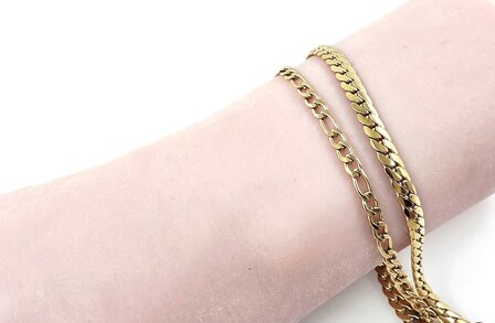 Armband 2 laags RVS - Lengte 17 of 19 met 6 cm - Goudkleurig