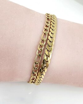 Armband 2 laags RVS - Lengte 17 of 19 met 6 cm - Goudkleurig