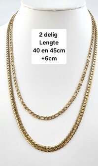 Ketting 2 laags RVS - Lengte 40-45 met 6 cm - Goudkleurig