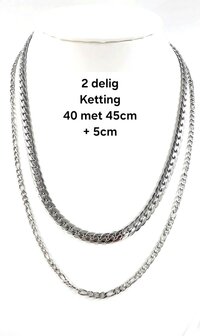 Ketting 2 laags RVS - Lengte 40-45 met 6 cm - Zilverkleurig