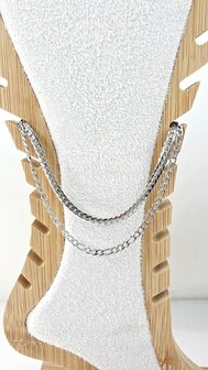 Enkelbandje 2 laags RVS - Lengte 23 met 6 cm - Zilverkleurig