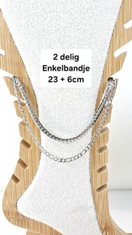 Enkelbandje 2 laags RVS - Lengte 23 met 6 cm - Zilverkleurig