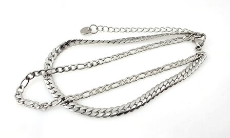 Armband 2 laags RVS - Lengte 17 of 19 met 6 cm - Zilverkleurig