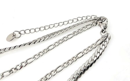 Armband 2 laags RVS - Lengte 17 of 19 met 6 cm - Zilverkleurig