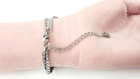 Armband 2 laags RVS - Lengte 17 of 19 met 6 cm - Zilverkleurig