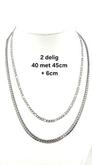 Ketting 2 laags RVS - Lengte 40-45 met 6 cm - Zilverkleurig
