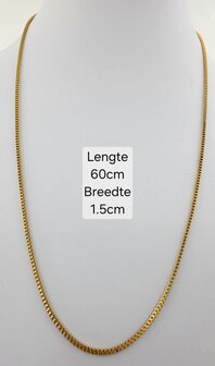 Kette &ndash; Quadratische venezianische Gliederkette aus Edelstahl, L 60 cm * D 1,5 mm, goldfarben