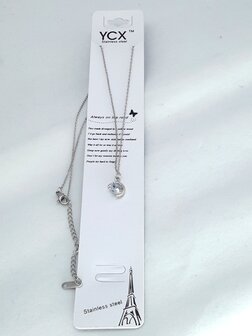 Ketting met zirkonia steen hanger, "half-moon" zetting. 