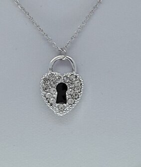 schakelketting, hartenslot, strass, RVS