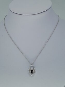 schakelketting, hartenslot, strass, RVS