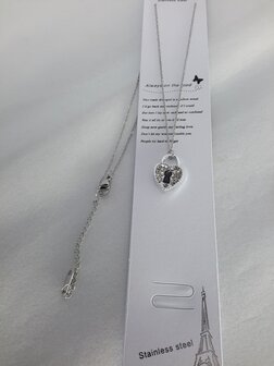 schakelketting, hartenslot, strass, RVS