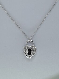 schakelketting, hartenslot, strass, RVS