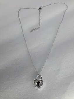 schakelketting, hartenslot, strass, RVS