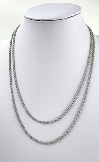 Ketting, RVS zilverkleurig Twisted /koord L 55 cm x D 2.5mm