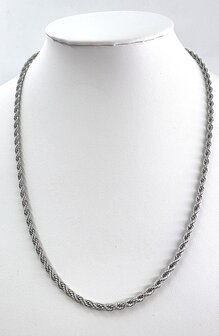 Edelstahl. Silberfarbene gedrehte Kette, 45 cm