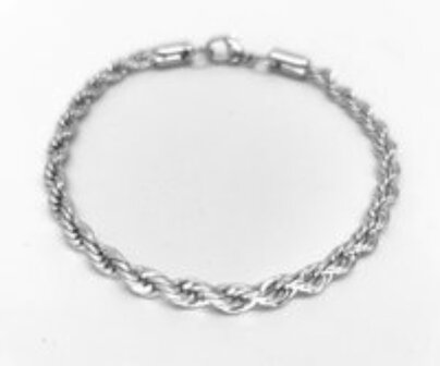 RVS Zilverkleurige twisted armband, 18, 20 of 22 cm