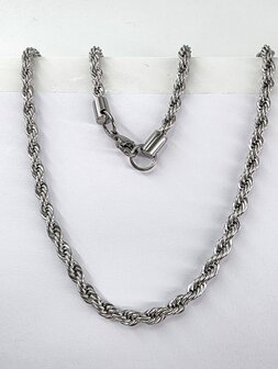 Halsketting rvs gevlochten/Gedraaide motie L 45 cm * Br 5mm 