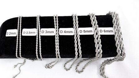 Edelstahl silberfarben Kordelkette gedreht L 60 cm x D 2 mm