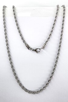 Edelstahl-Set. Silberfarbene gedrehte Halskette mit Armband