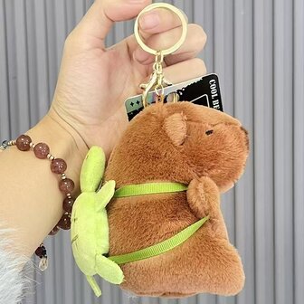 Capybara bruin + schildpadrugzakje, sleutelhanger, 12 cm, 10sts