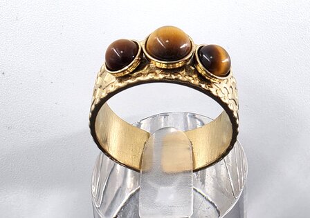 Ring RVS drie tijgeroog edelstenen goudkleurige