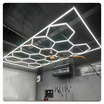 Hexagon ledverlichting voor oa garage, werkplaats, kapsalon, fitness ruimte, energiezuinig,  aluminium frame, kunststof kap